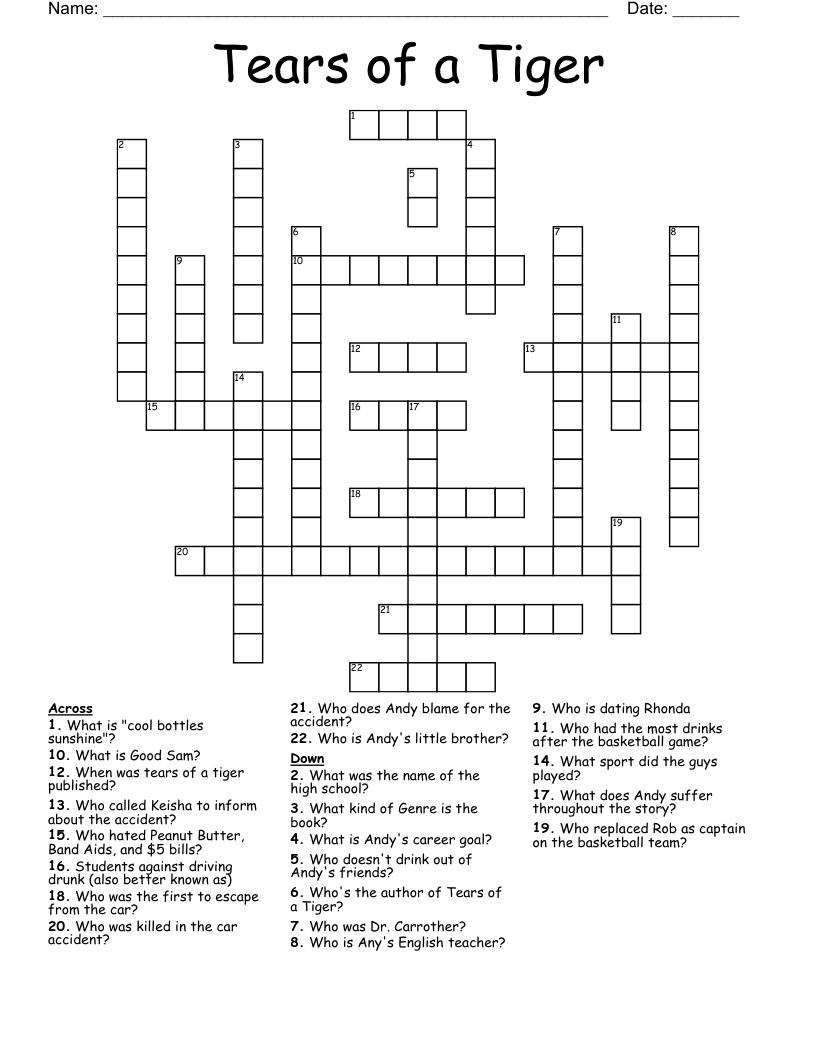Tears of a Tiger Crossword