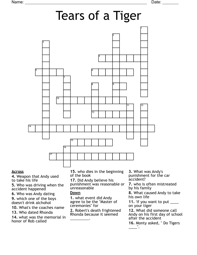 Tears of a Tiger Crossword
