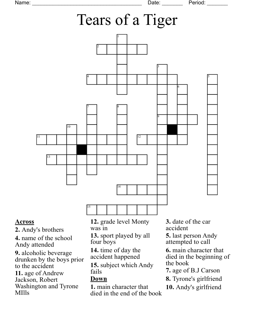 Tears of a Tiger Crossword