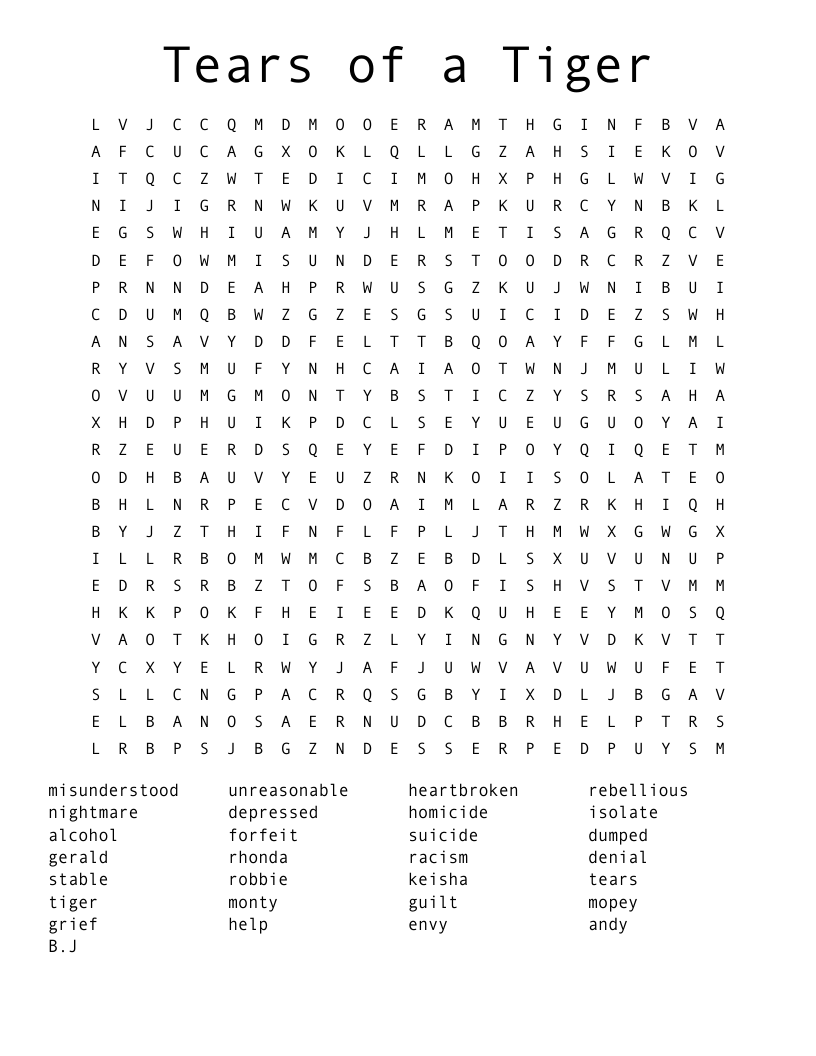 Tears of a Tiger Word Search