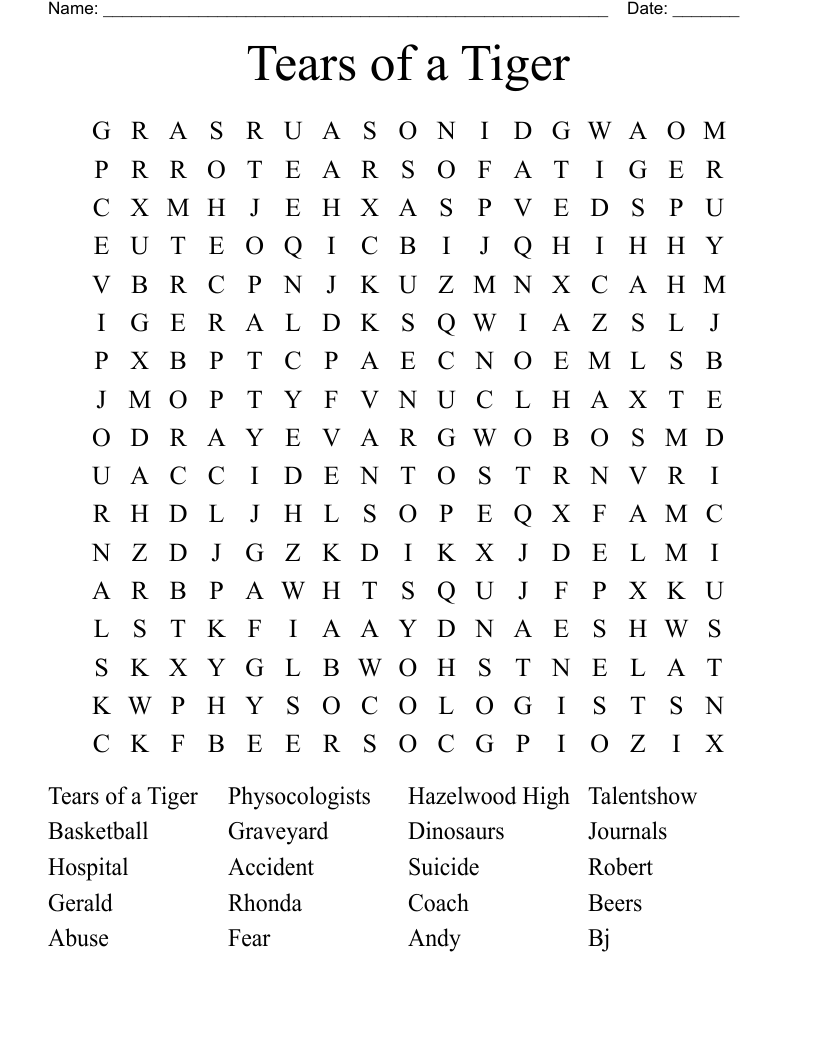 Tears of a Tiger Word Search
