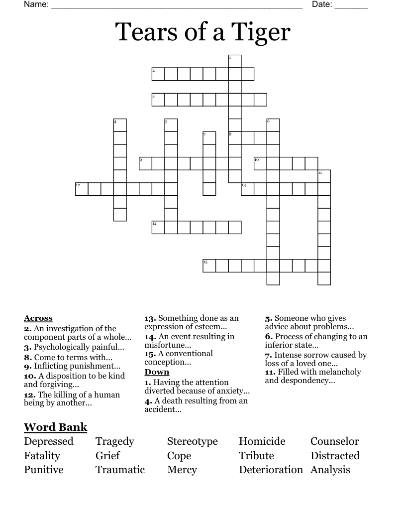 Tears of a Tiger Crossword