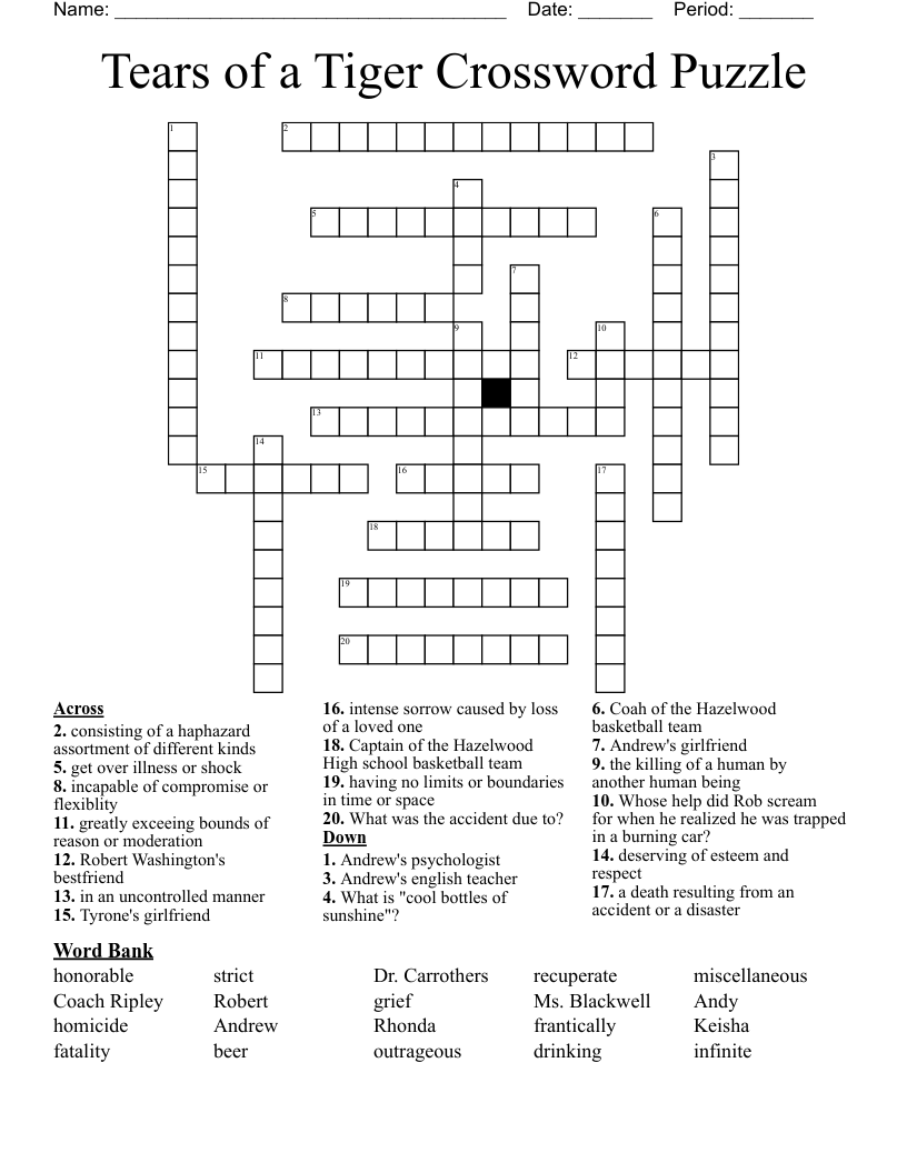 Tears of a Tiger Crossword Puzzle 