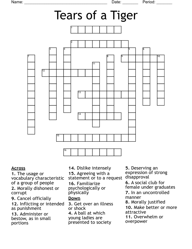 Tears of a Tiger  Crossword