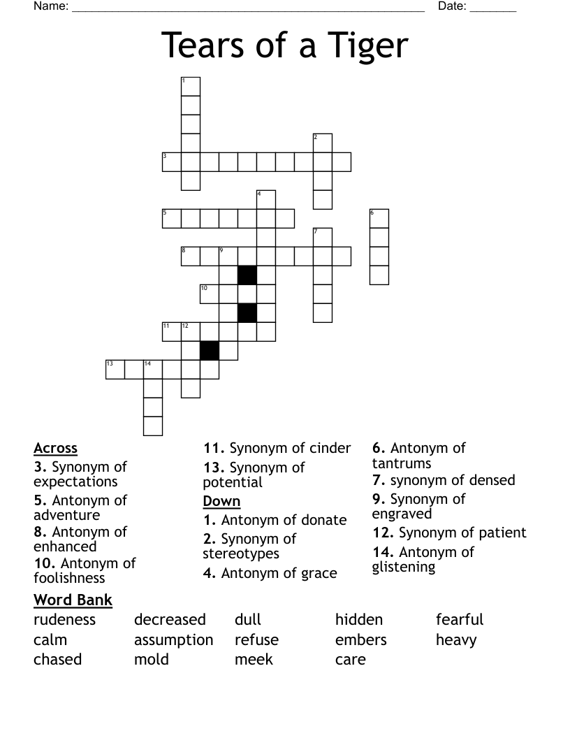 Tears of a Tiger  Crossword