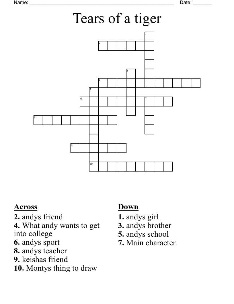 Tears of a tiger Crossword