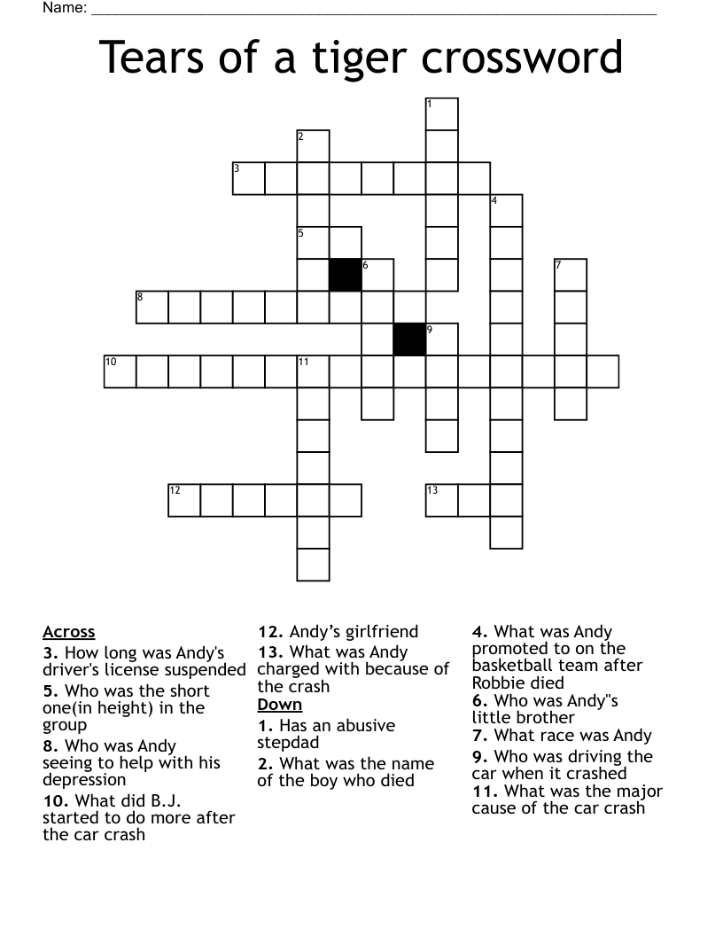 Tears of a tiger crossword 