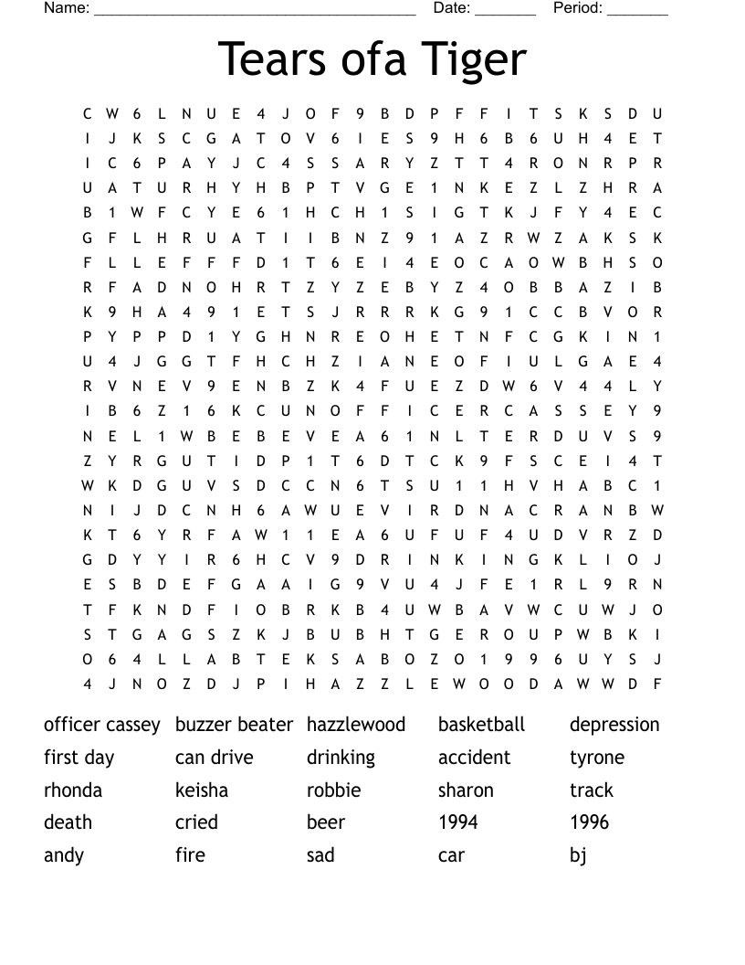 Tears ofa Tiger Word Search