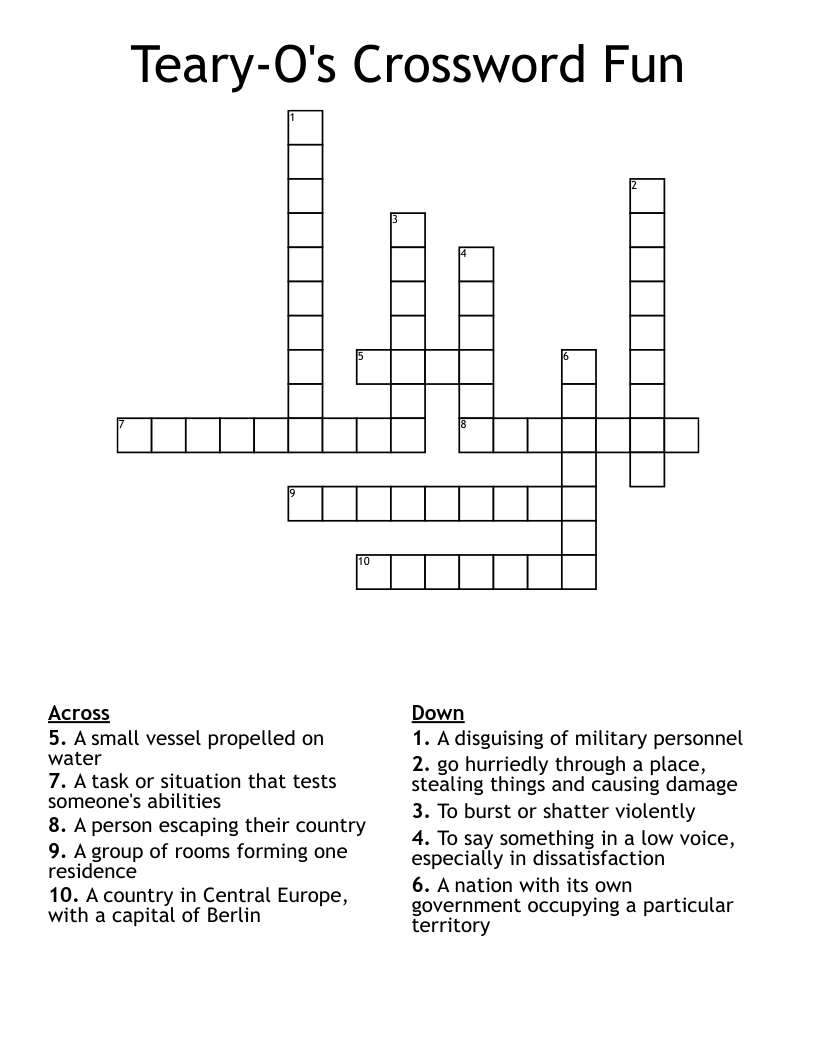 Teary-O's Crossword Fun