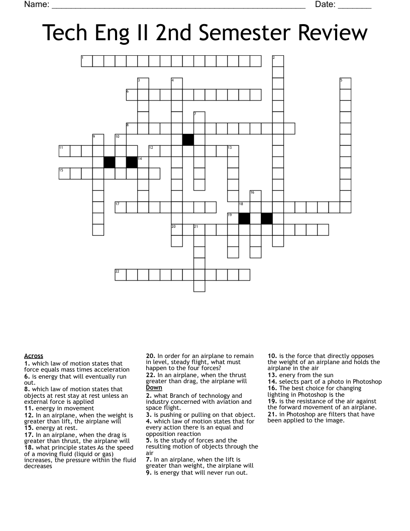 Tech Eng II 2nd Semester Review Crossword