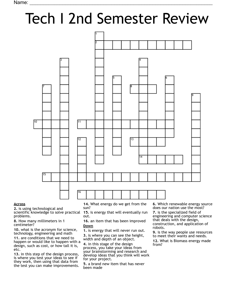 Tech I 2nd Semester Review Crossword