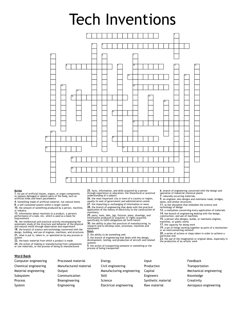 Tech Inventions Crossword