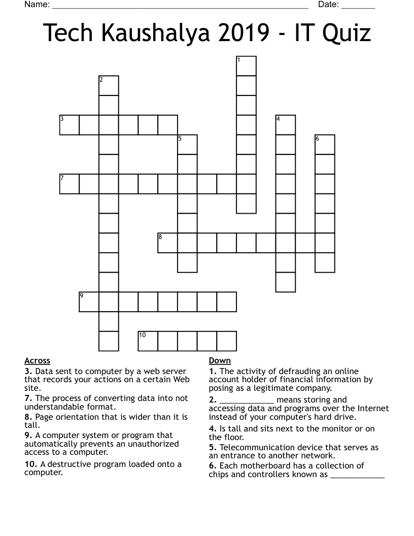 Tech Kaushalya 2019 - IT Quiz Crossword