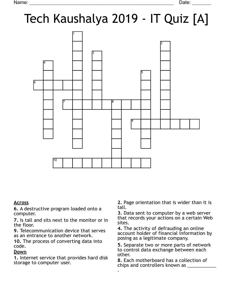 Tech Kaushalya 2019 - IT Quiz [A] Crossword