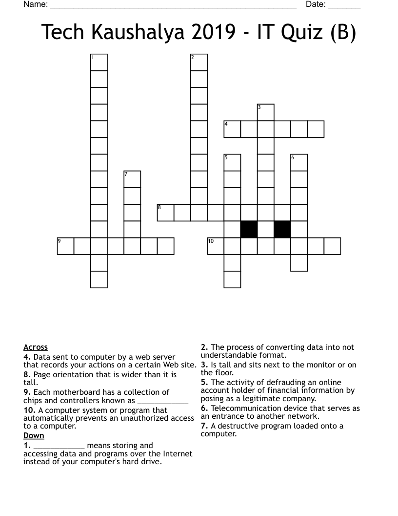 Tech Kaushalya 2019 - IT Quiz (B) Crossword