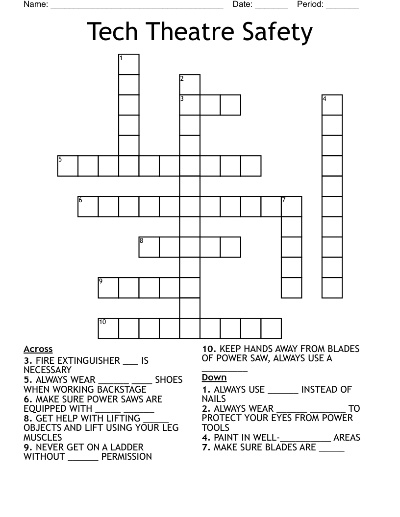 Tech Theatre Safety Crossword