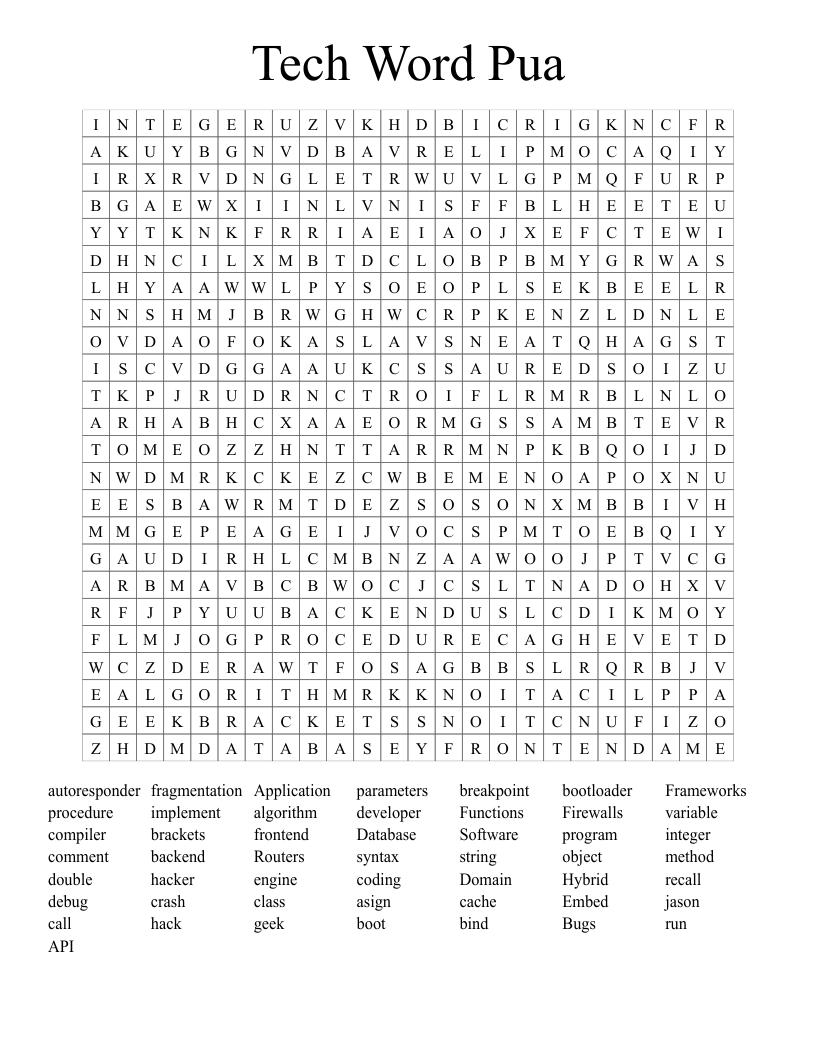 Tech Word Pua Word Search