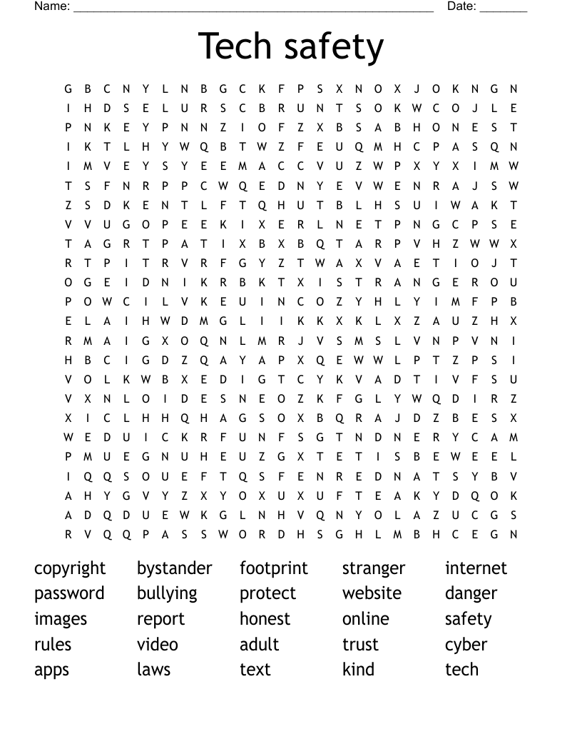 Tech safety Word Search