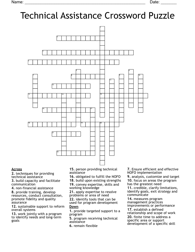 Technical Assistance Crossword Puzzle