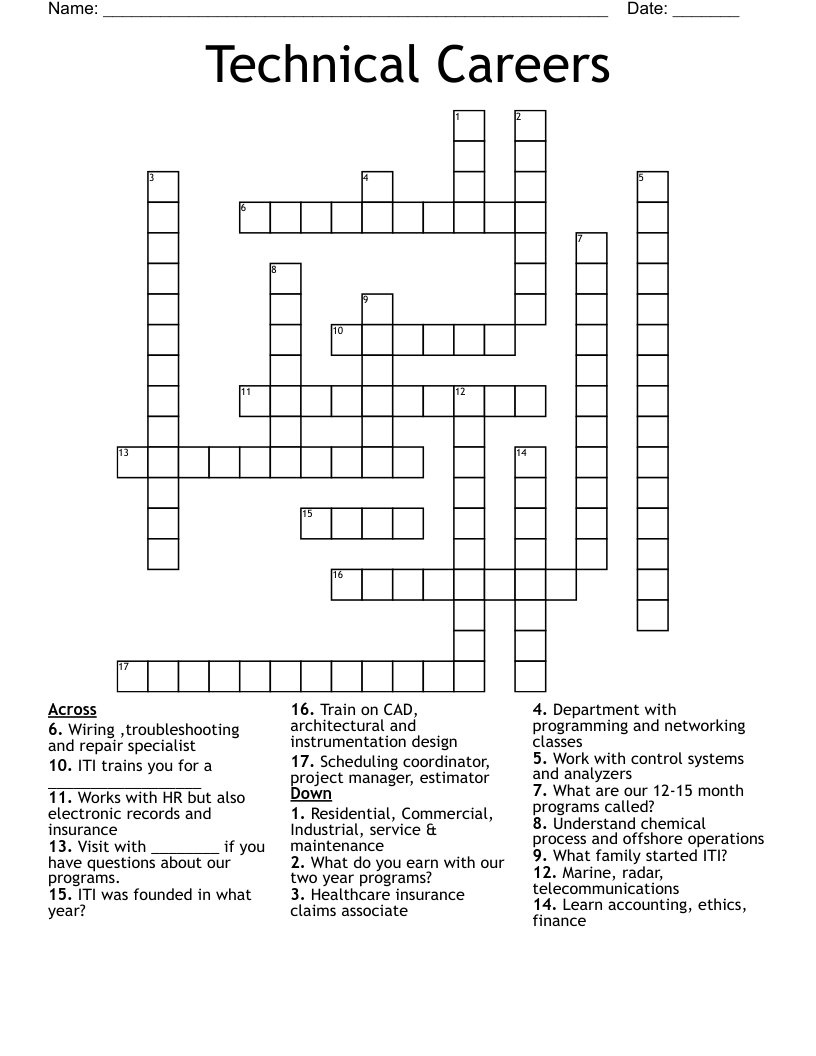 Technical Careers Crossword