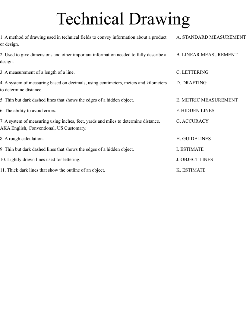Technical Drawing  Worksheet