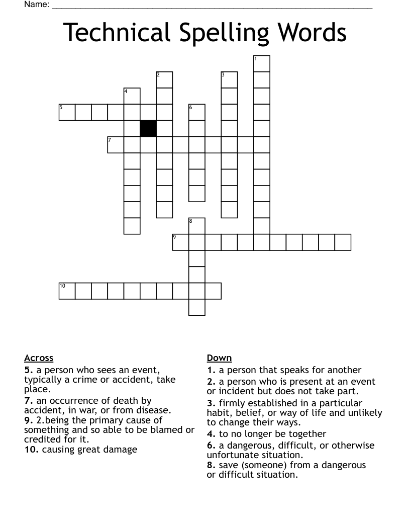 Technical Spelling Words  Crossword