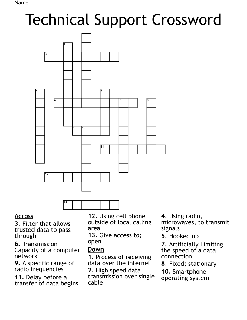 Technical Support Crossword