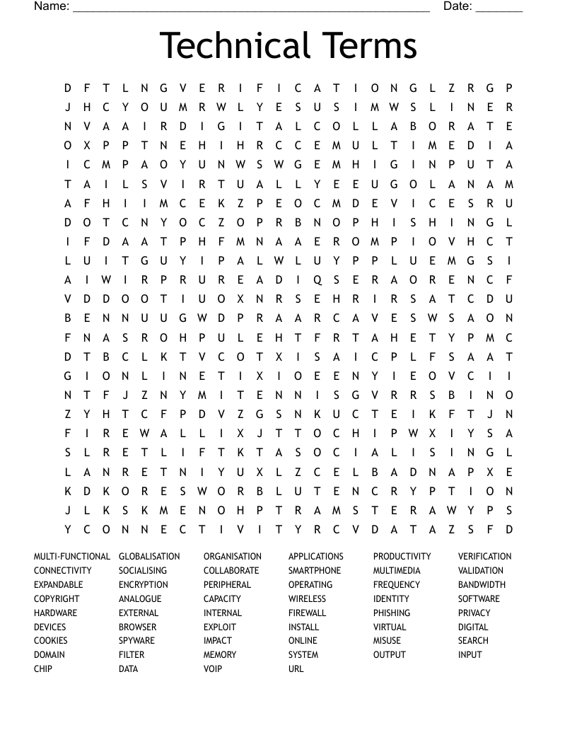 Technical Terms Word Search