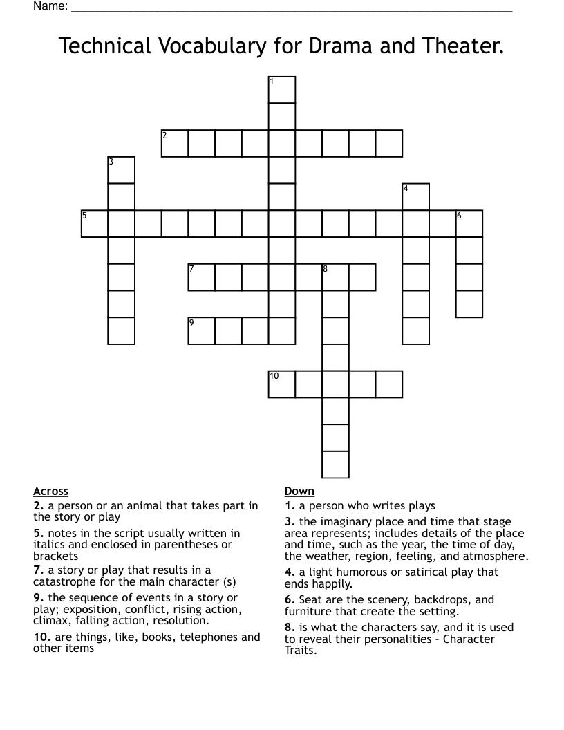 Technical Vocabulary for Drama and Theater. Crossword