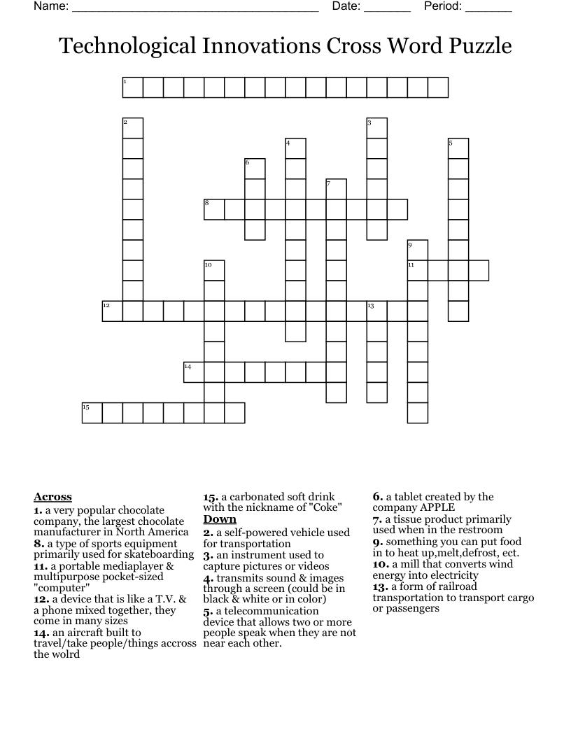 Technological Innovations Cross Word Puzzle