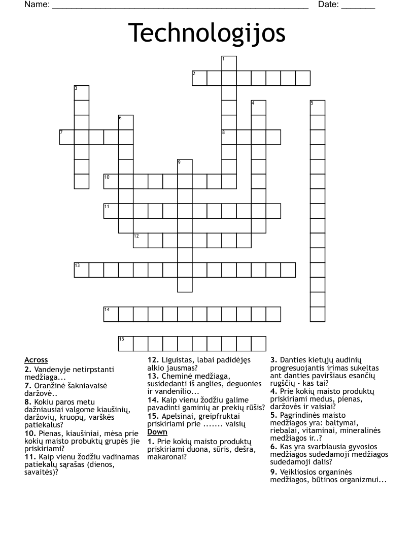 Technologijos Crossword