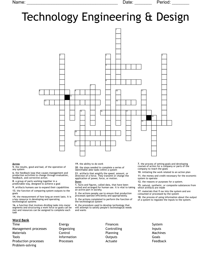 Technology Engineering & Design Crossword