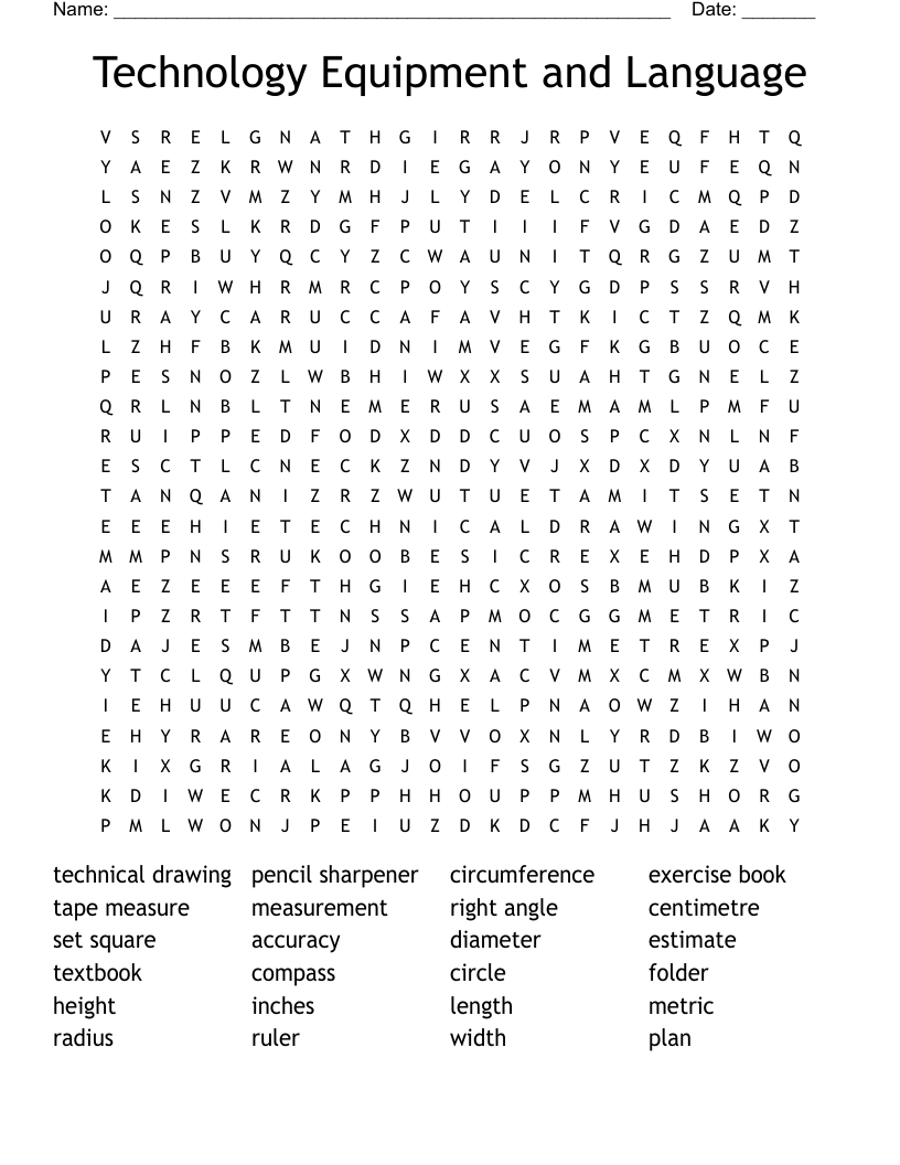 Technology Equipment and Language Word Search