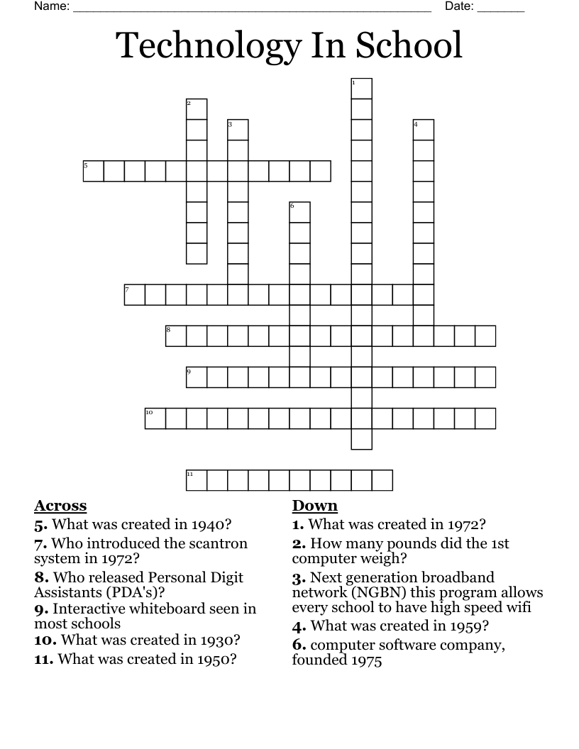 Technology In School Crossword