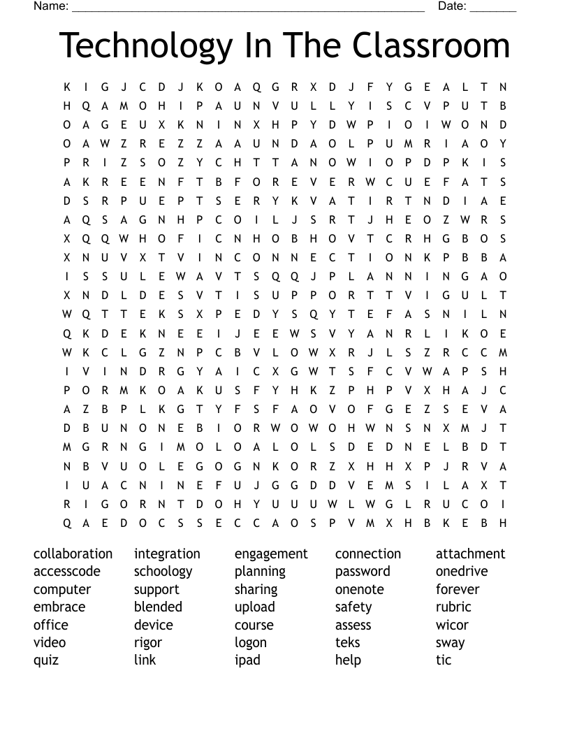 Technology In The Classroom Word Search