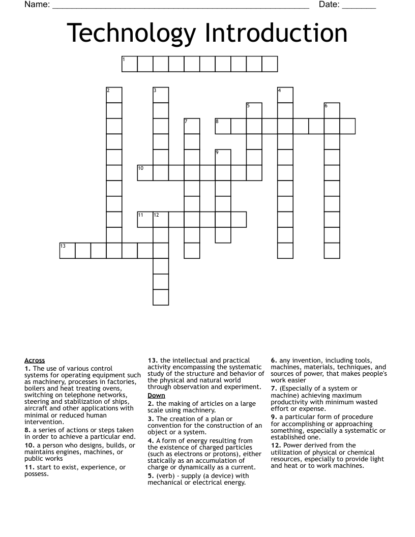 Technology Introduction Crossword