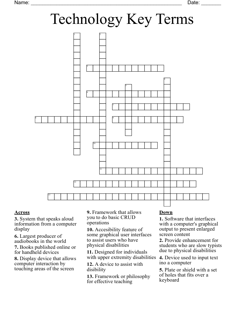 Technology Key Terms Crossword