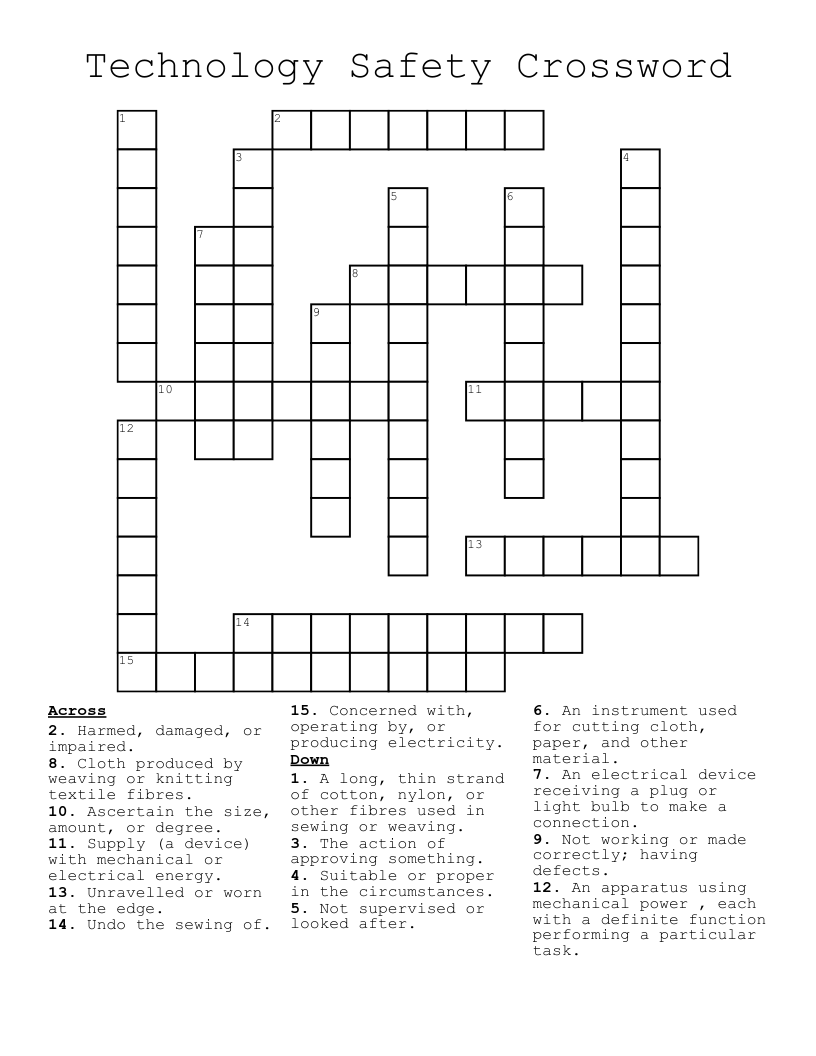 Technology Safety Crossword
