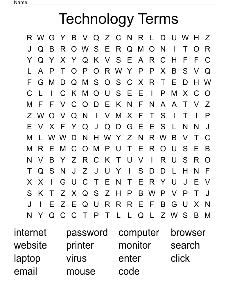 Technology Terms Word Search