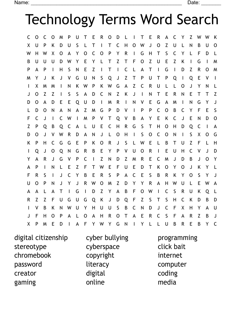 Technology Terms Word Search