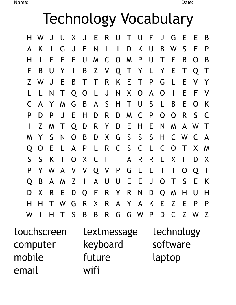 Technology Vocabulary Word Search