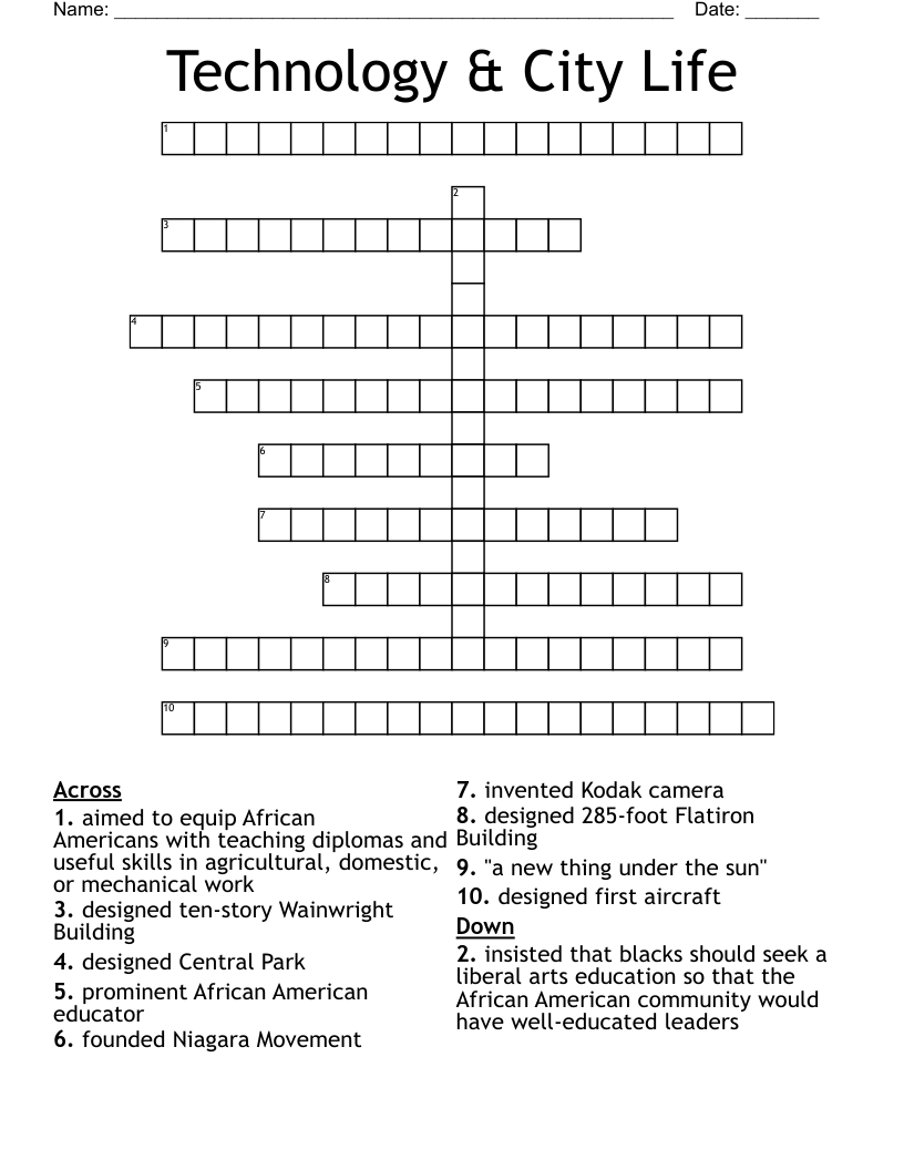 Technology & City Life Crossword
