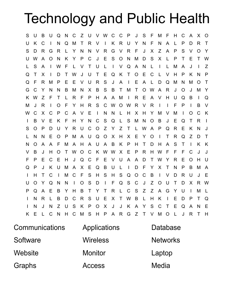 Technology and Public Health Word Search