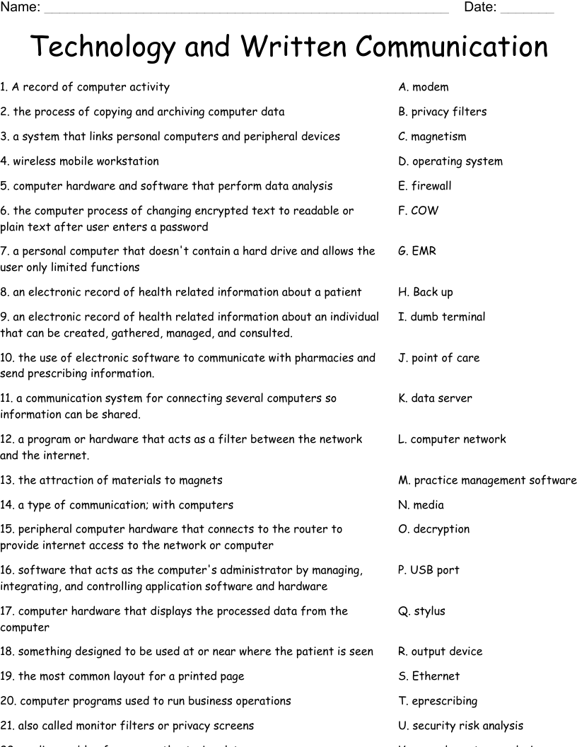 Technology and Written Communication Worksheet