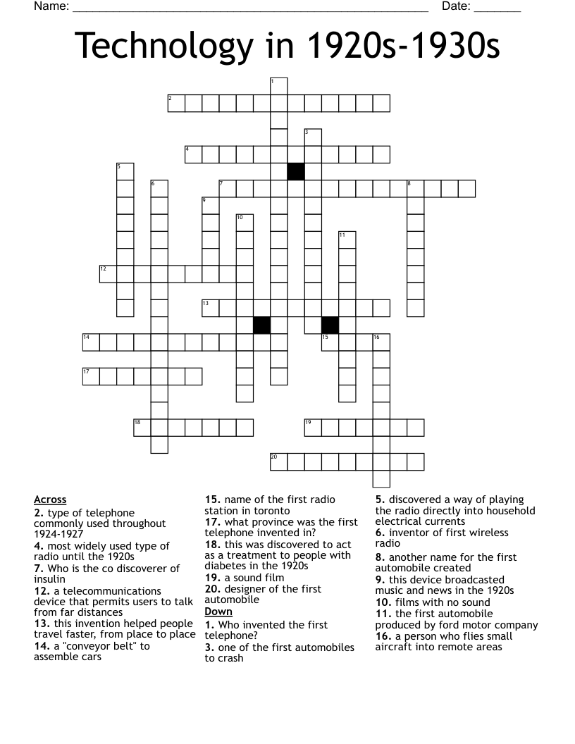Technology in 1920s-1930s Crossword
