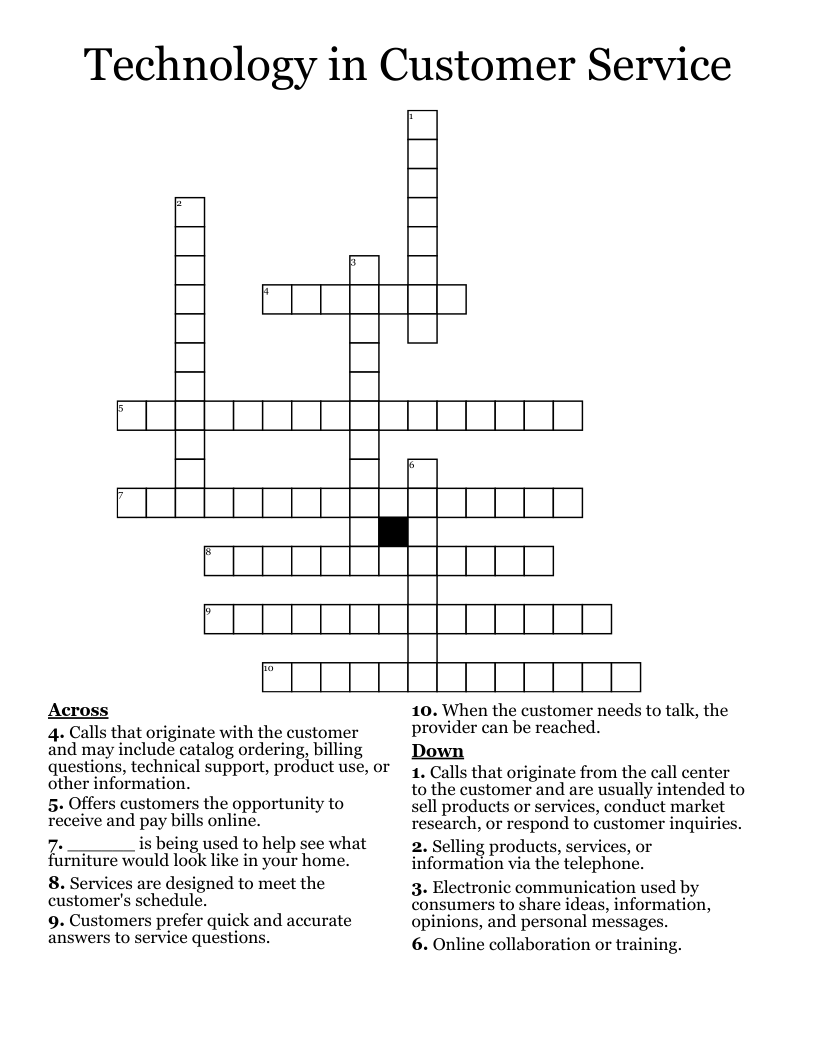 Technology in Customer Service Crossword