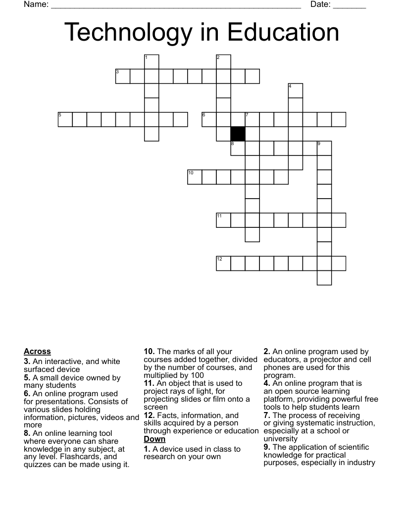 Technology in Education Crossword