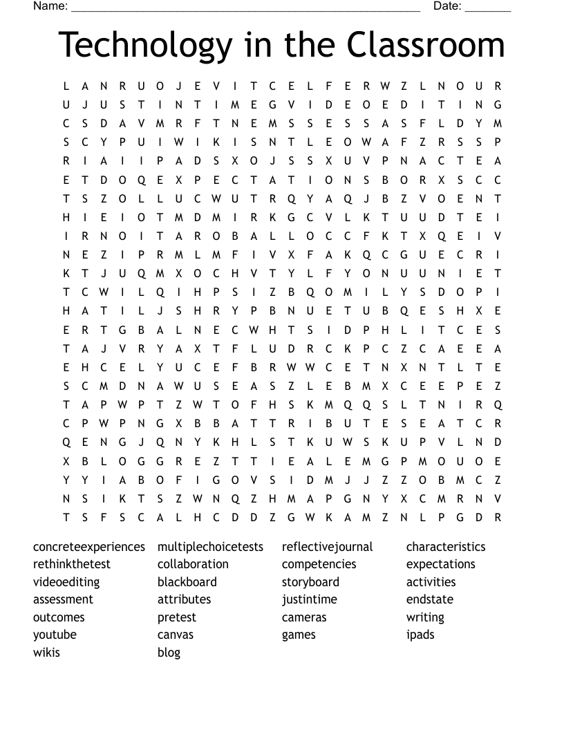 Technology in the Classroom Word Search