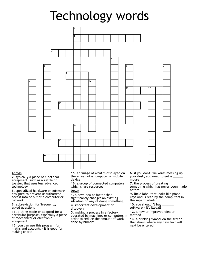 Technology words Crossword