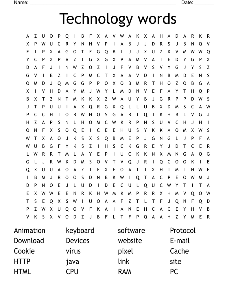 Technology words Word Search